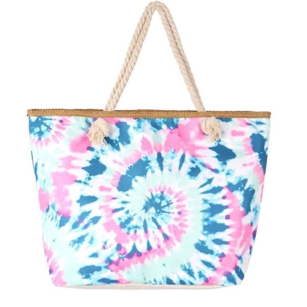 XL Tote Bag Tie-dyed Blue Pink White Full Zip Closure NEW Tags